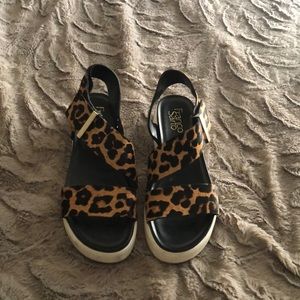 Franco Sarto leather leopard sandals platform 7